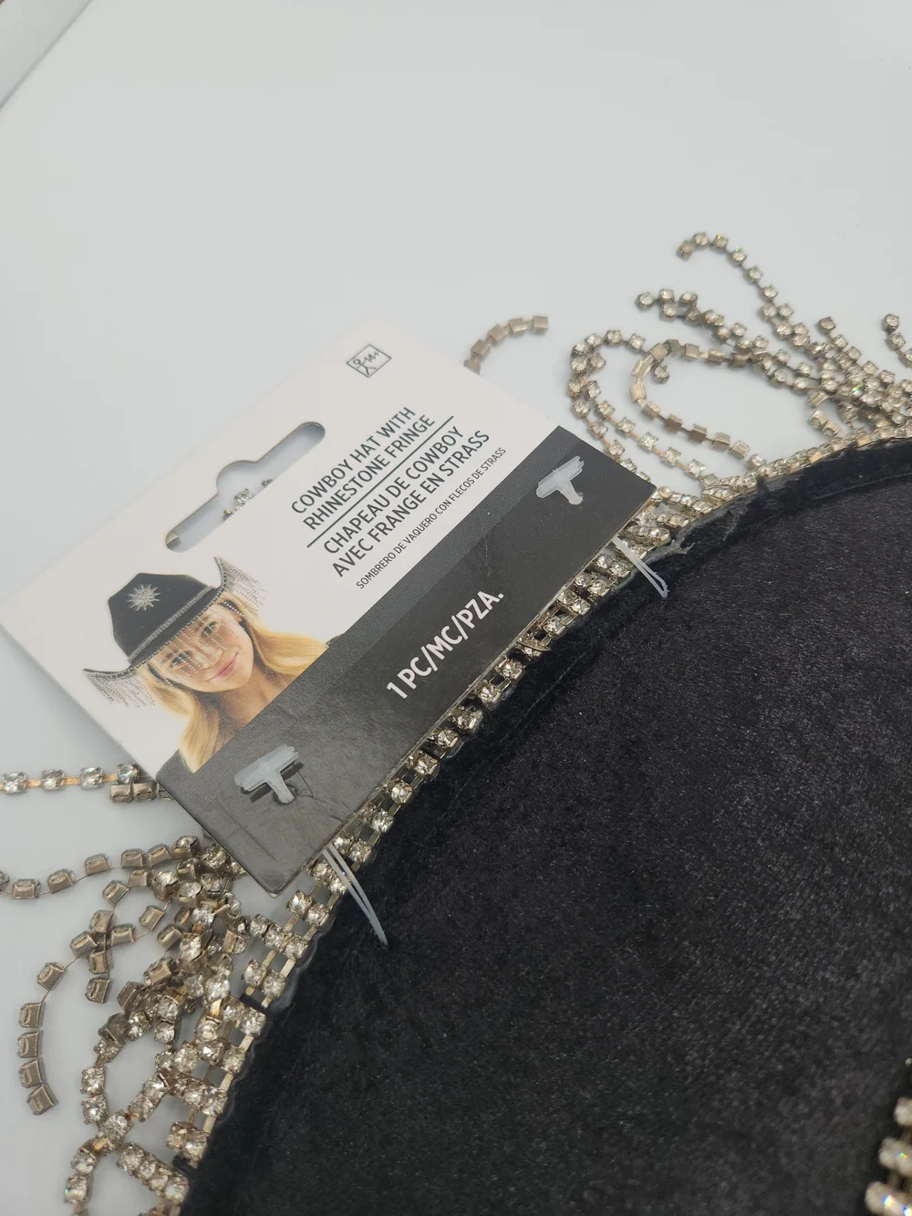 Black Rhinestone Fringe Cowgirl Hat with Starburst Brooch
